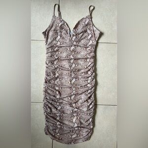 NWT Almost Famous Taupe Snakeskin Ruching Bodycon Mini Dress Girl’s Youth Sz L